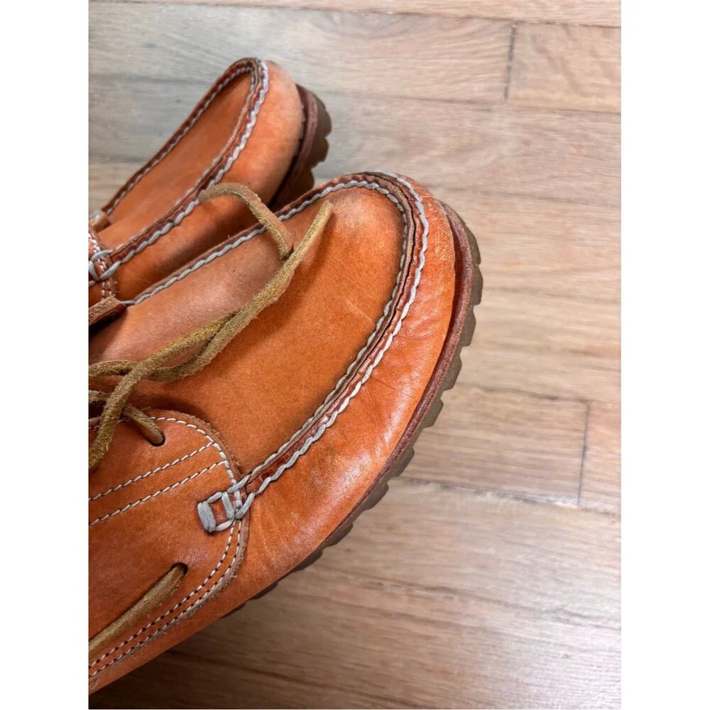 Timberland Men’s Handsewn Leather Camp Moc Boat Shoes Vibram Lug Sole 11.5